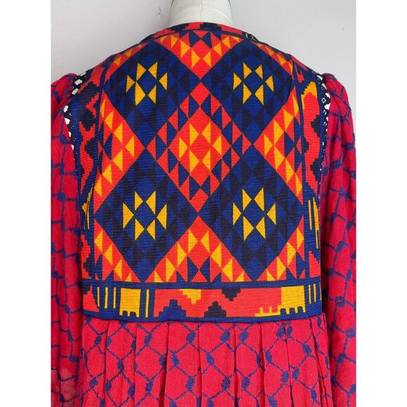 Vintage 1960s Rikma Red Keffiyeh Caftan Dress, Size Small, Angel Sleeves - Picture 9 of 16
